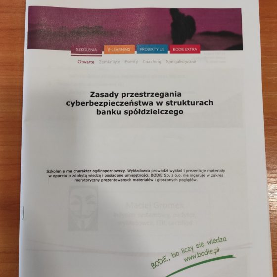 Szkolenie Zasady Przestrzegania Cyberbezpieczeństwa w Strukturach Banku Spółdzielczego Servus Comp