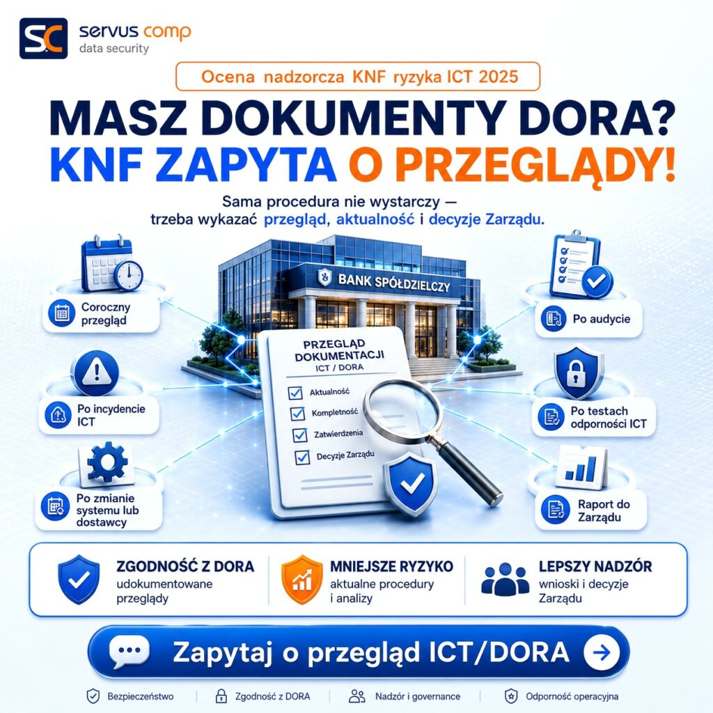 Coroczny przegląd dokumentacji ICT/DORA w banku spółdzielczym po ocenie nadzorczej KNF ryzyka ICT za 2025 r.